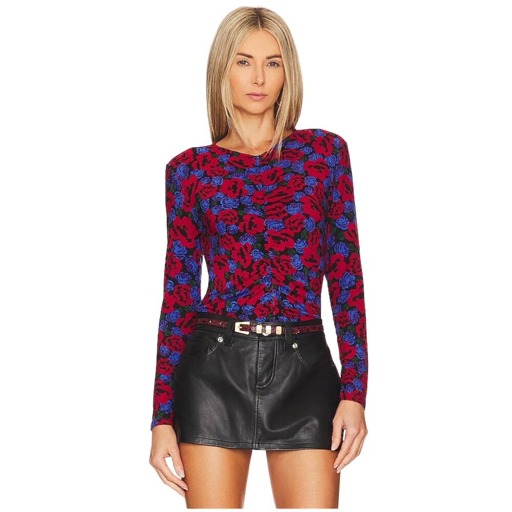 Sanctuary Revolve Long Sleeve Ruched Top in Rose Pop Womens 3X Red Blue